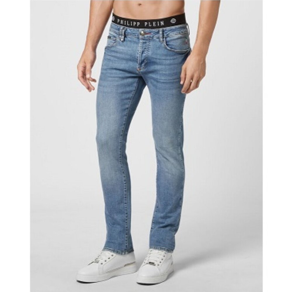 PHILIPP PLEIN Denim Trousers Super Straight Cut, Size 36